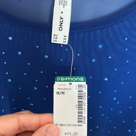 NWT ONLY Sequin Mesh Top Sheer See Through Shirt Long Sleeve Size M - Picture 3 of 6